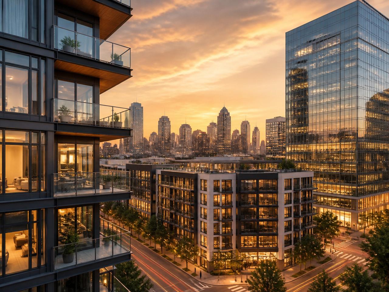 Premium commercial and multifamily real estate at golden hour